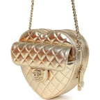 CC In Love Large Heart Bag with Chain Gold Metallic Lambskin Light Gold Hardware