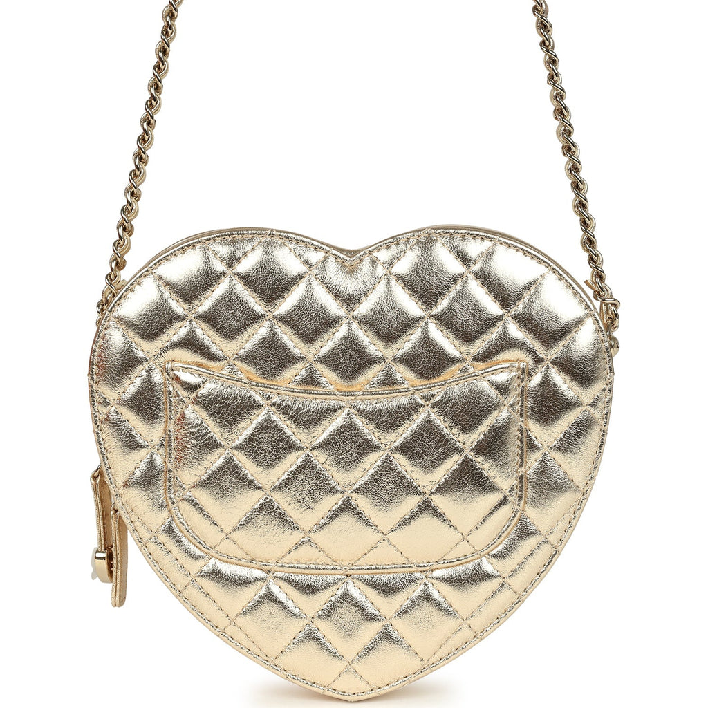 CC In Love Large Heart Bag with Chain Gold Metallic Lambskin Light Gold Hardware