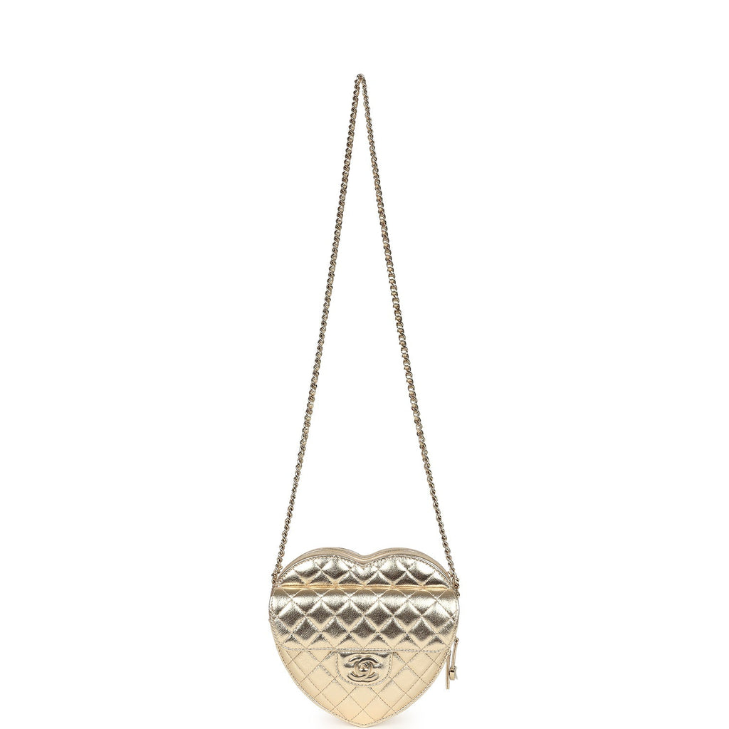 CC In Love Large Heart Bag with Chain Gold Metallic Lambskin Light Gold Hardware