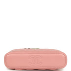 Flower Top Handle Long Vanity Case with Chain Pink Lambskin Light Gold Hardware