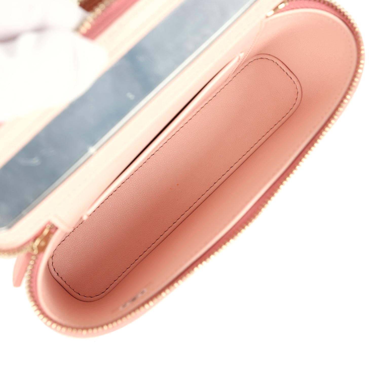 Flower Top Handle Long Vanity Case with Chain Pink Lambskin Light Gold Hardware