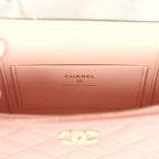 Flower Top Handle Long Vanity Case with Chain Pink Lambskin Light Gold Hardware