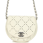 Perforated Messenger Bag White Caviar Silver Hardware