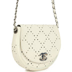 Perforated Messenger Bag White Caviar Silver Hardware