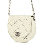Perforated Messenger Bag White Caviar Silver Hardware