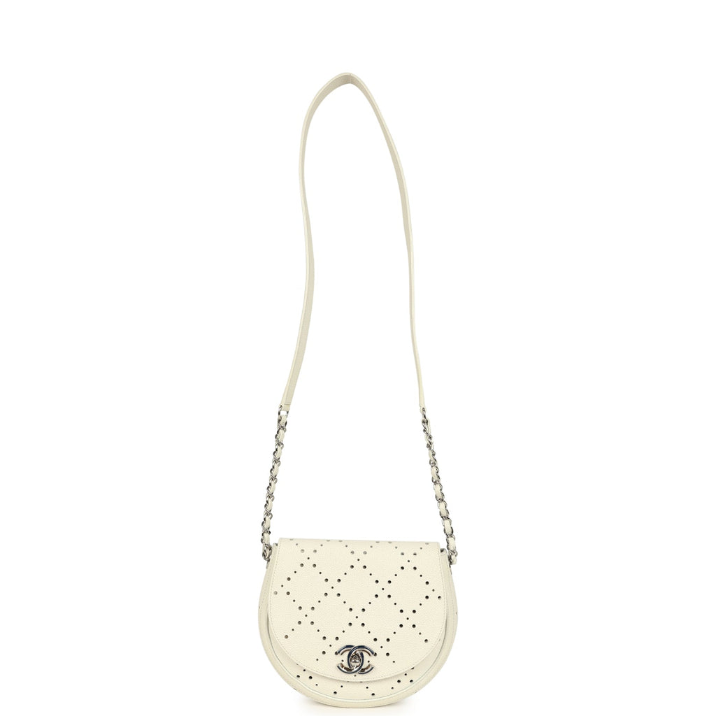 Perforated Messenger Bag White Caviar Silver Hardware