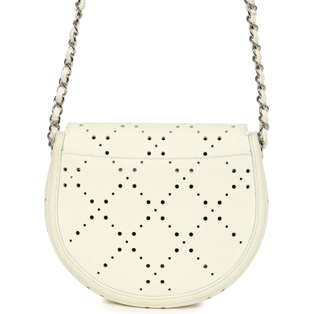 Perforated Messenger Bag White Caviar Silver Hardware