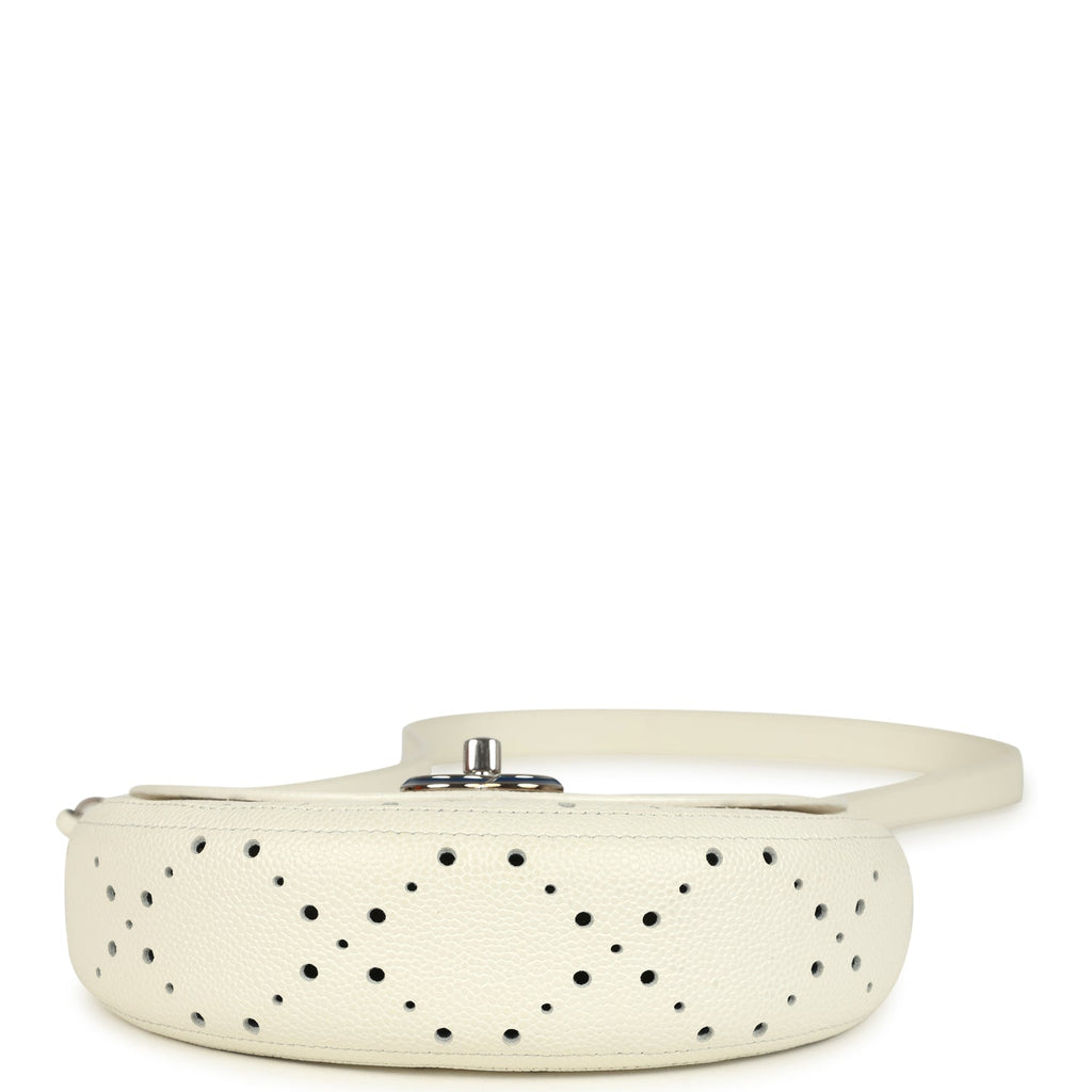 Perforated Messenger Bag White Caviar Silver Hardware