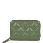 Classic Zipped Coin Purse Wallet Khaki Shiny Caviar Light Gold Hardware