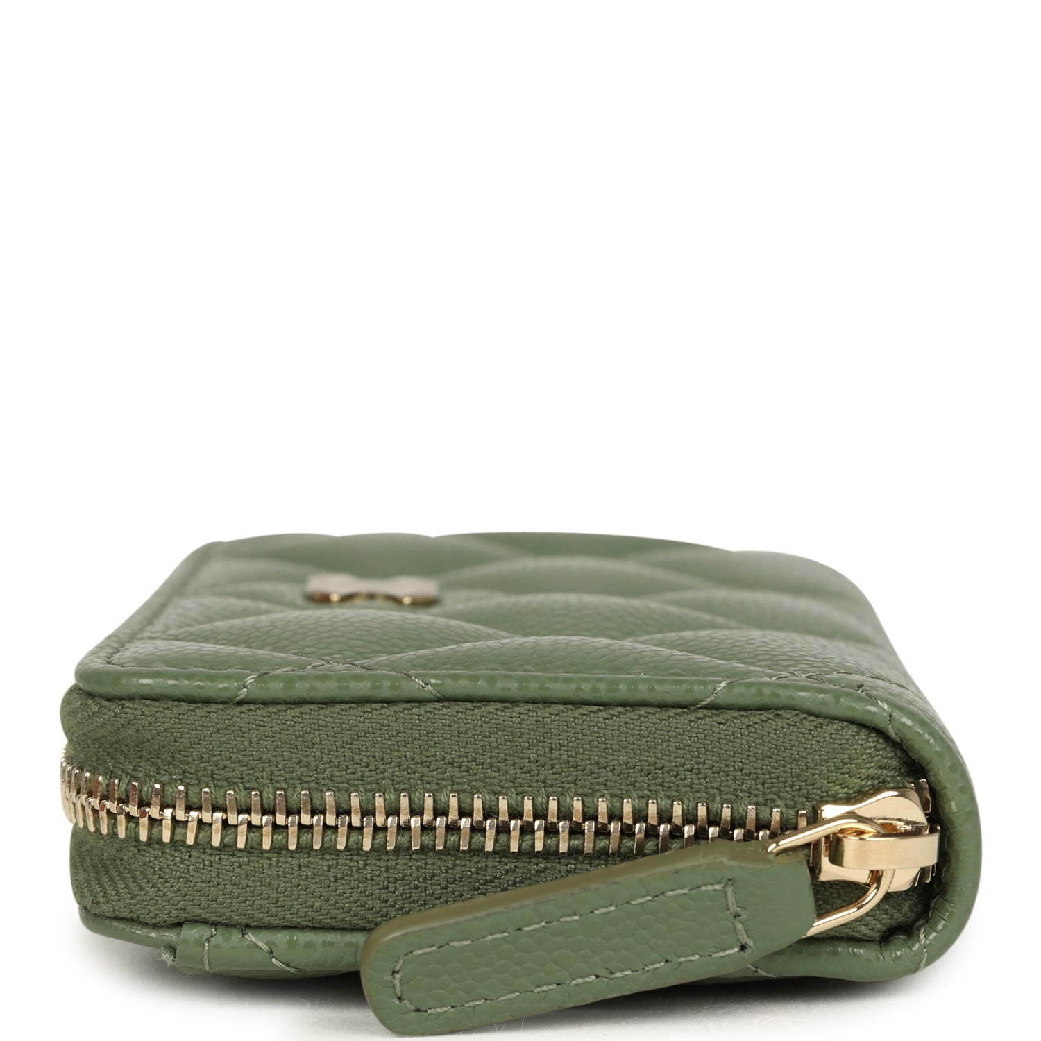 Classic Zipped Coin Purse Wallet Khaki Shiny Caviar Light Gold Hardware