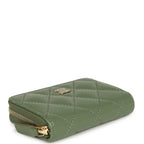 Classic Zipped Coin Purse Wallet Khaki Shiny Caviar Light Gold Hardware