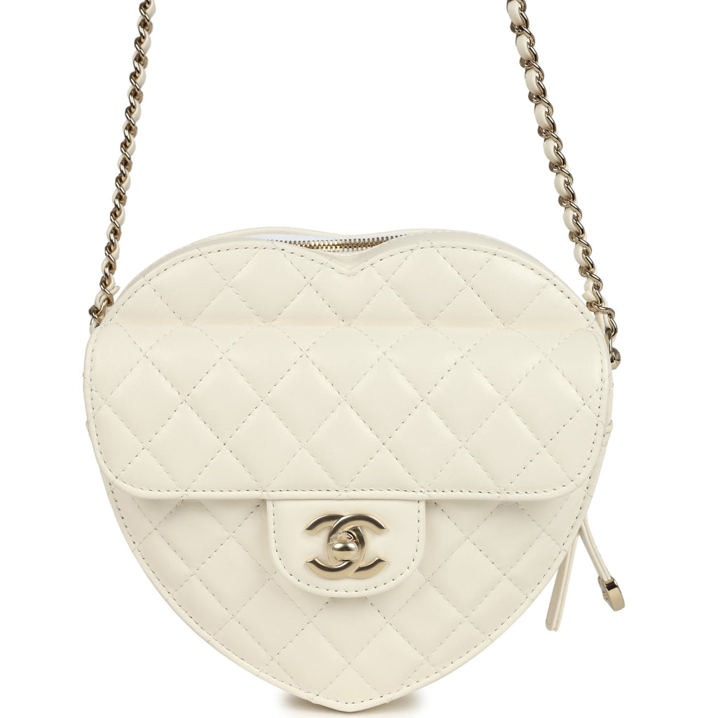 CC In Love Large Heart Bag with Chain White Lambskin Light Gold Hardware