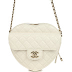 CC In Love Large Heart Bag with Chain White Lambskin Light Gold Hardware
