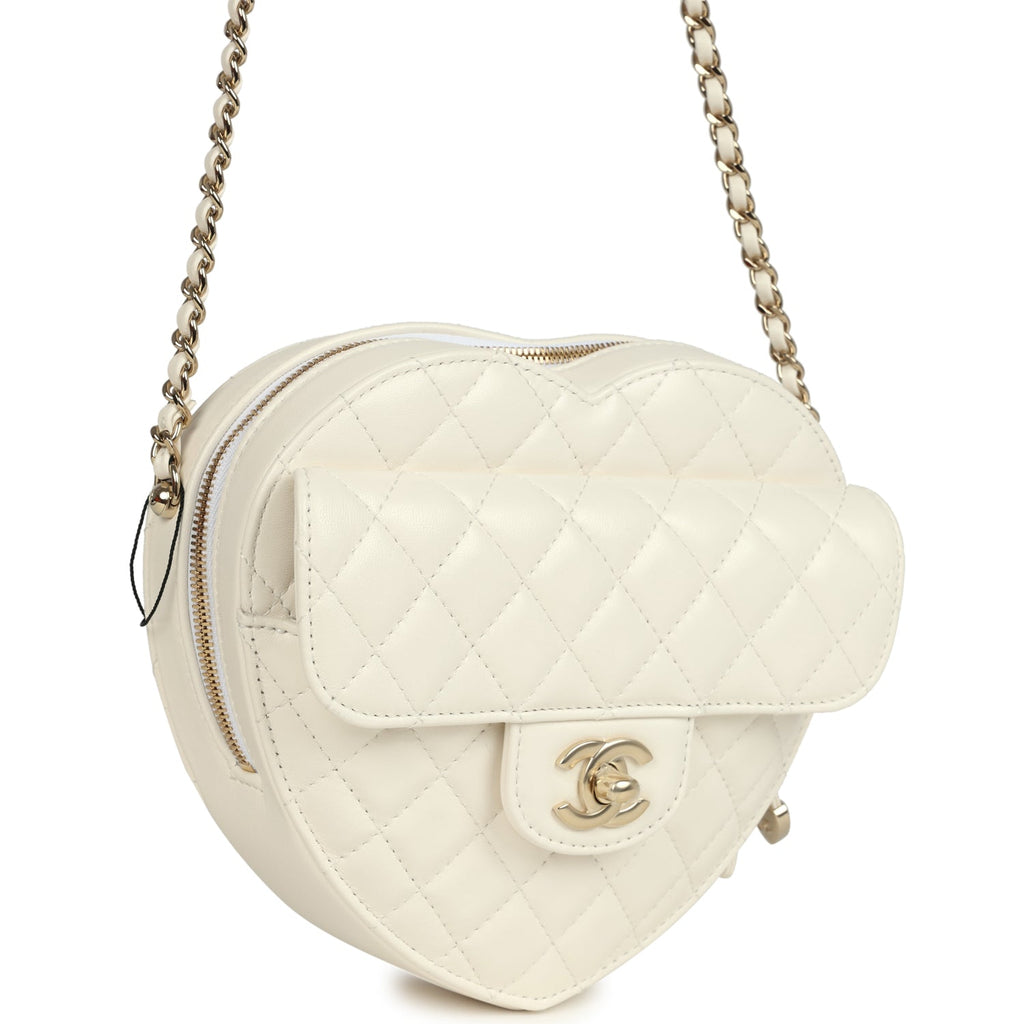 CC In Love Large Heart Bag with Chain White Lambskin Light Gold Hardware