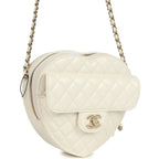 CC In Love Large Heart Bag with Chain White Lambskin Light Gold Hardware