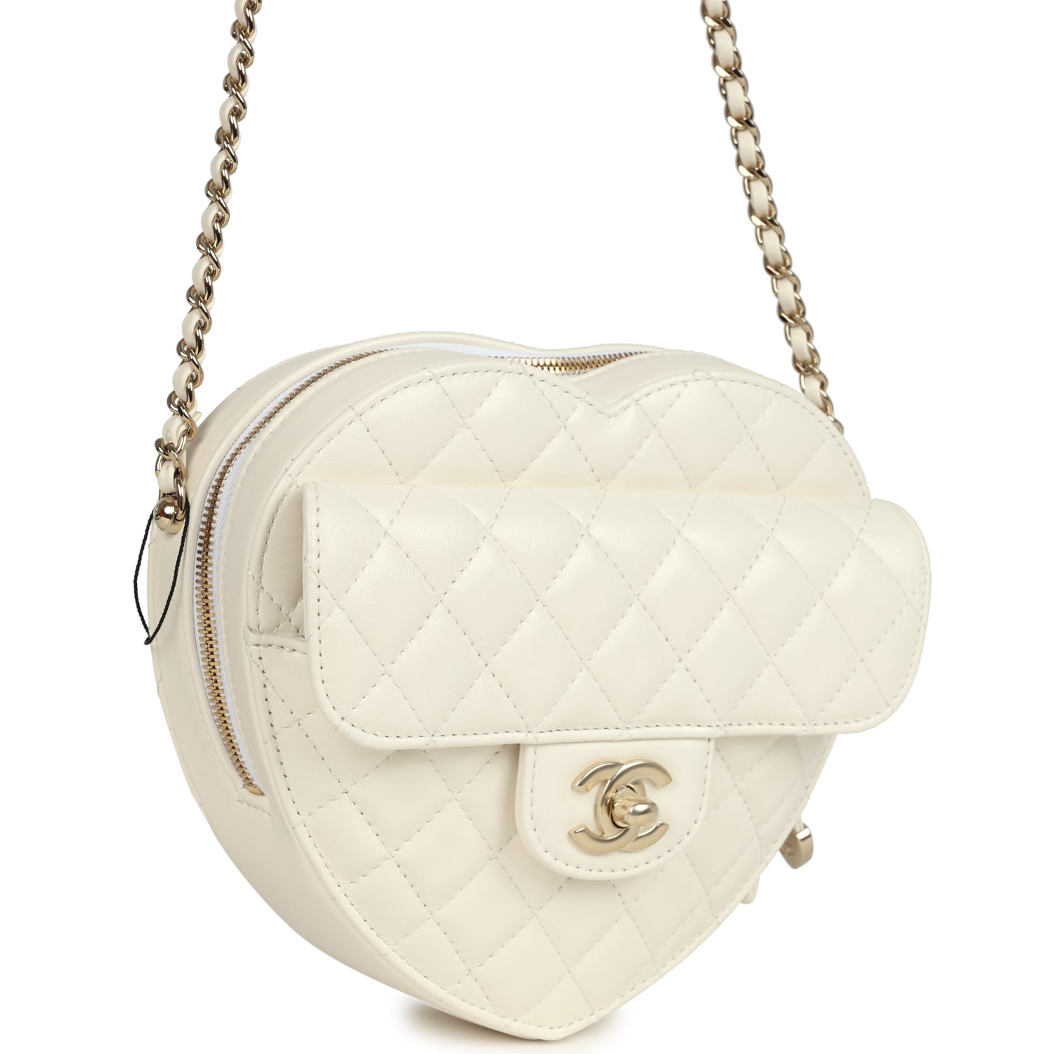 CC In Love Large Heart Bag with Chain White Lambskin Light Gold Hardware