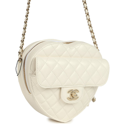 CC In Love Large Heart Bag with Chain White Lambskin Light Gold Hardware