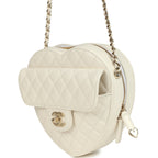 CC In Love Large Heart Bag with Chain White Lambskin Light Gold Hardware