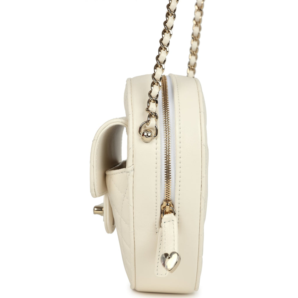 CC In Love Large Heart Bag with Chain White Lambskin Light Gold Hardware