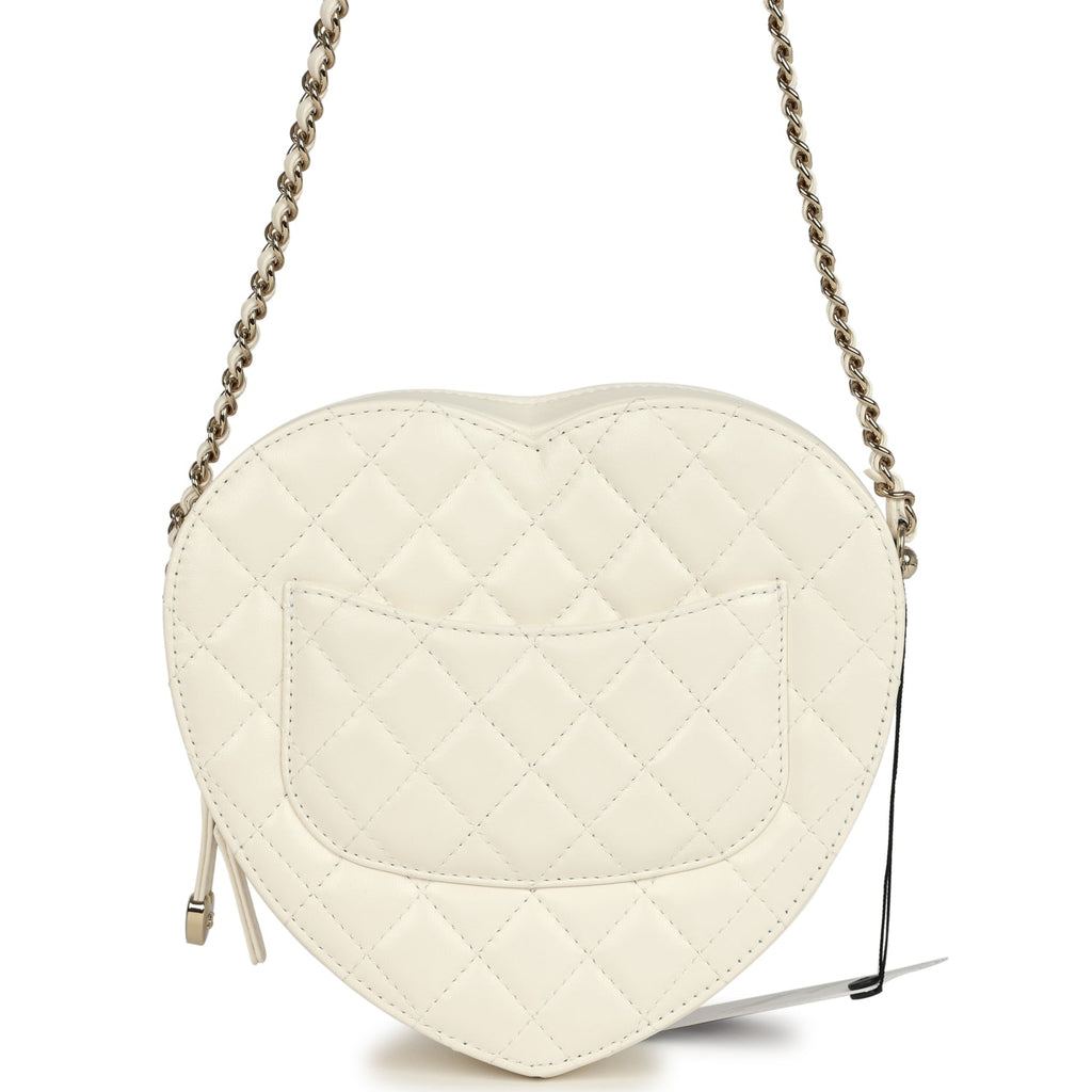 CC In Love Large Heart Bag with Chain White Lambskin Light Gold Hardware