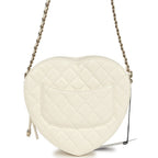 CC In Love Large Heart Bag with Chain White Lambskin Light Gold Hardware