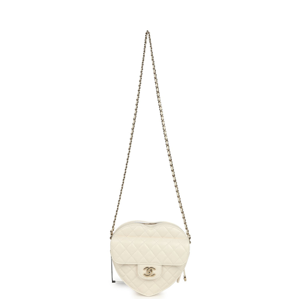 CC In Love Large Heart Bag with Chain White Lambskin Light Gold Hardware