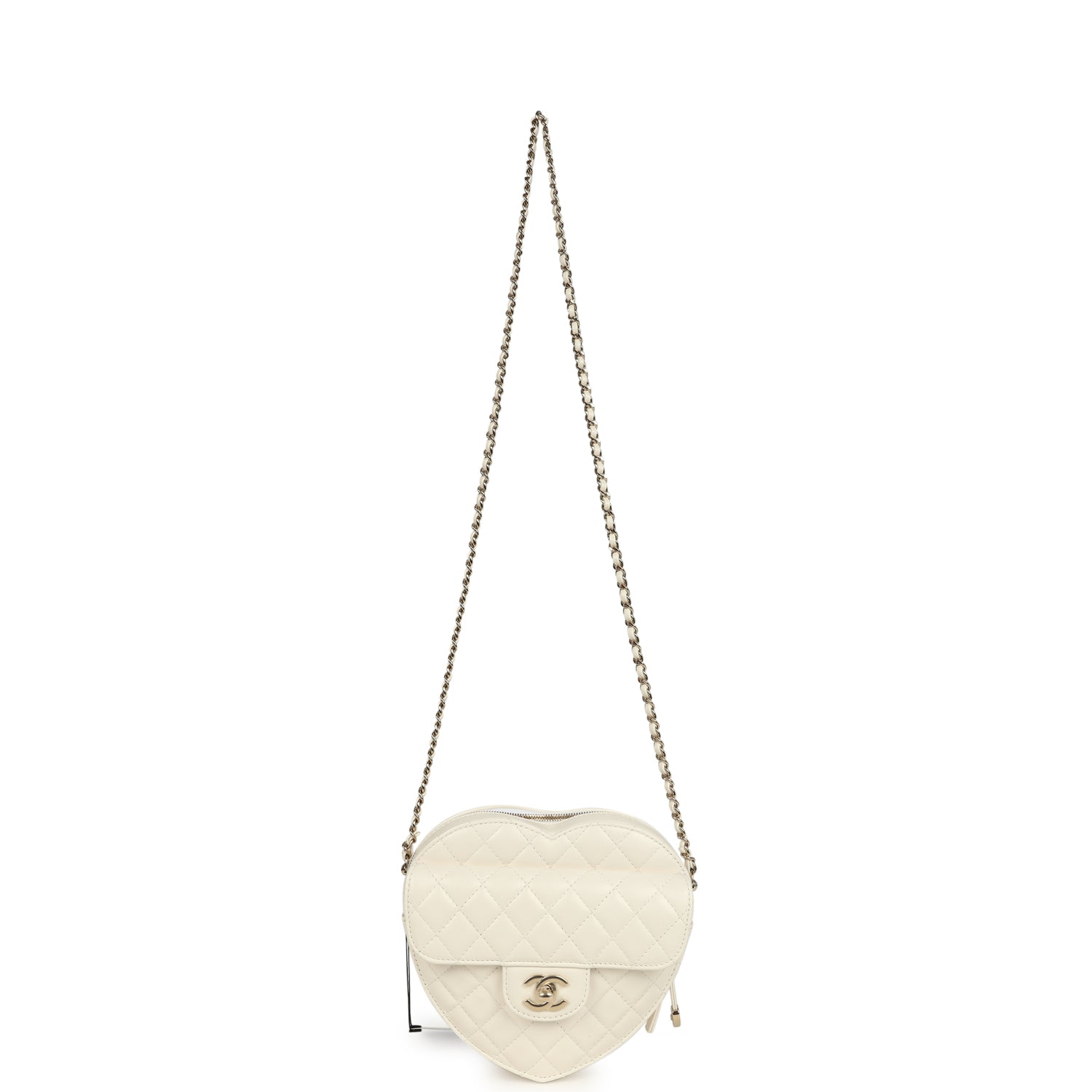 CC In Love Large Heart Bag with Chain White Lambskin Light Gold Hardware