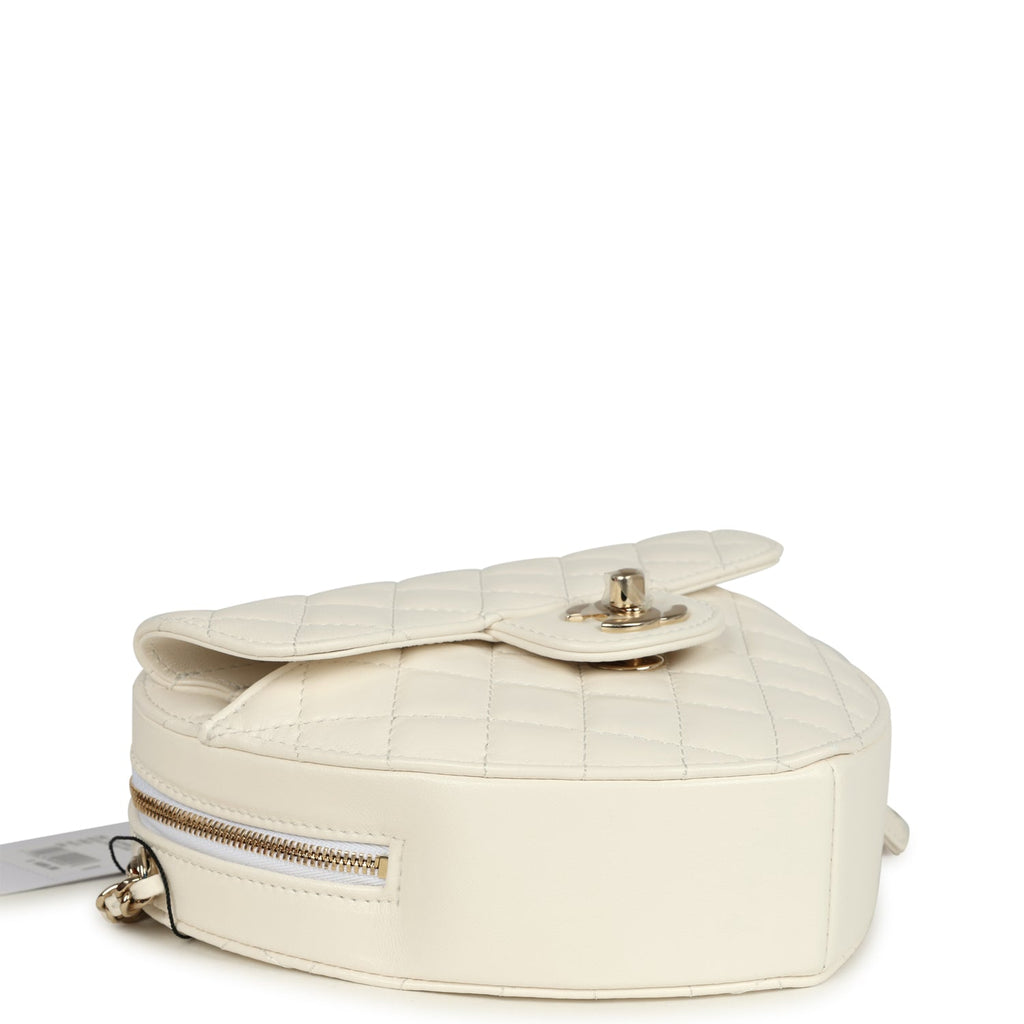 CC In Love Large Heart Bag with Chain White Lambskin Light Gold Hardware