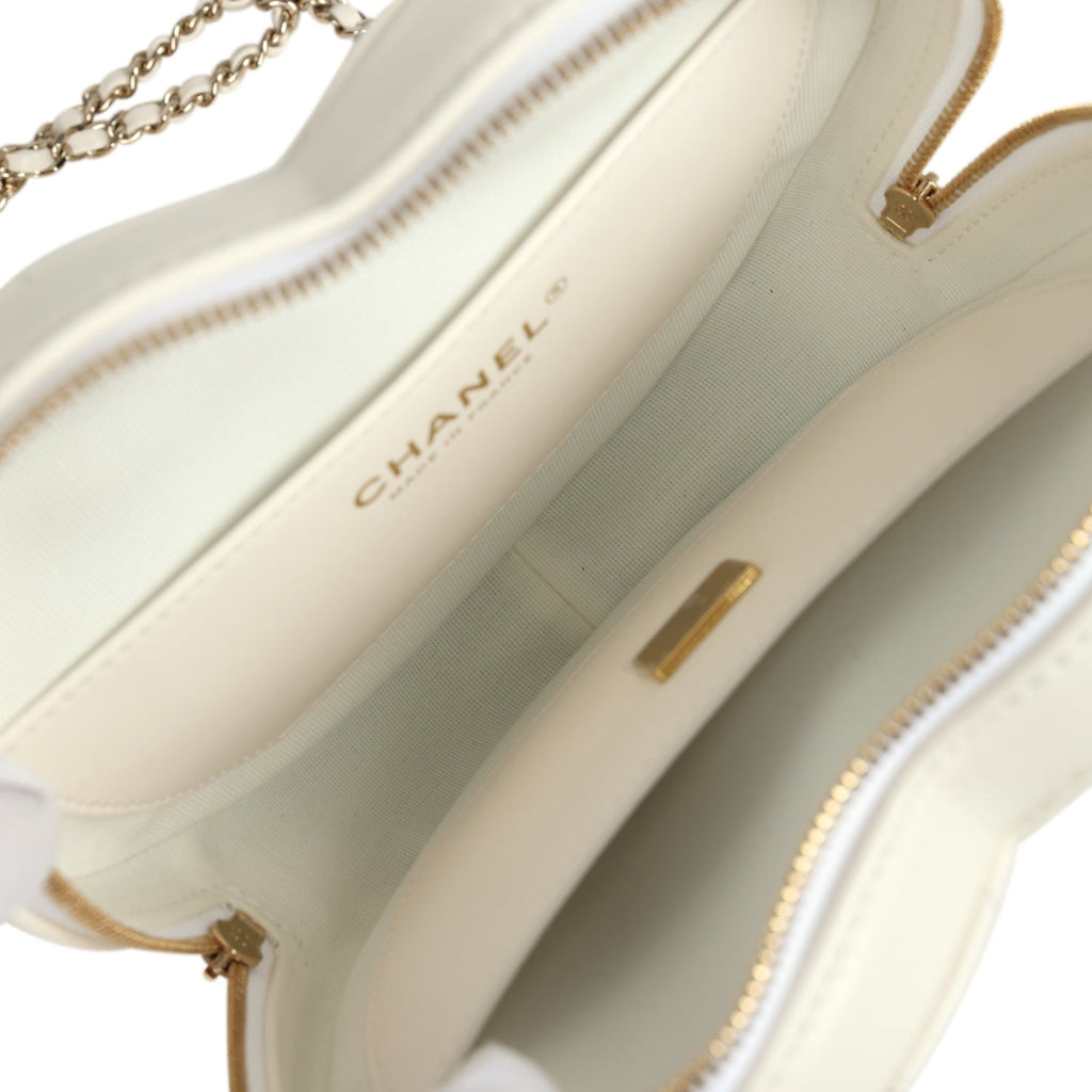CC In Love Large Heart Bag with Chain White Lambskin Light Gold Hardware