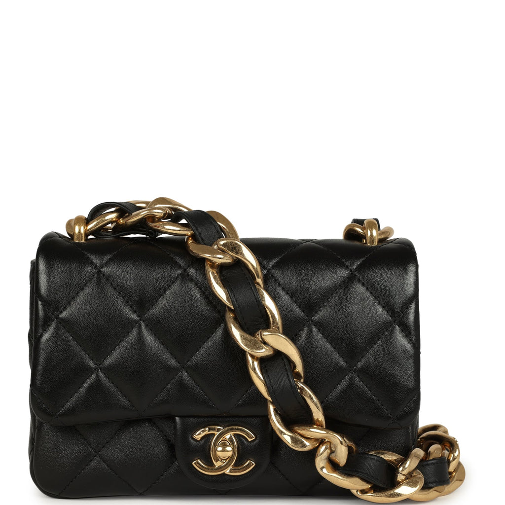 Small Funky Town Flap Bag Black Shiny Lambskin Aged Gold Hardware