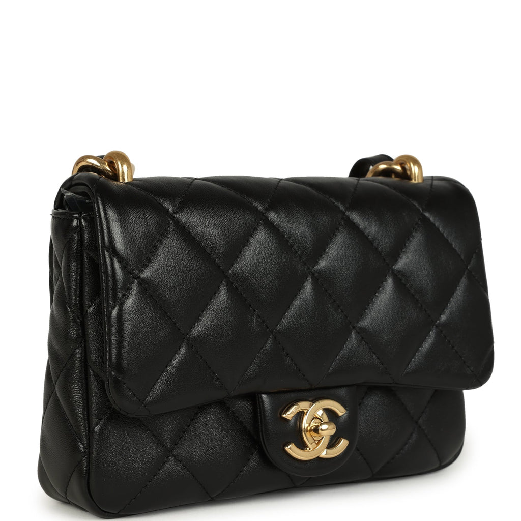 Small Funky Town Flap Bag Black Shiny Lambskin Aged Gold Hardware