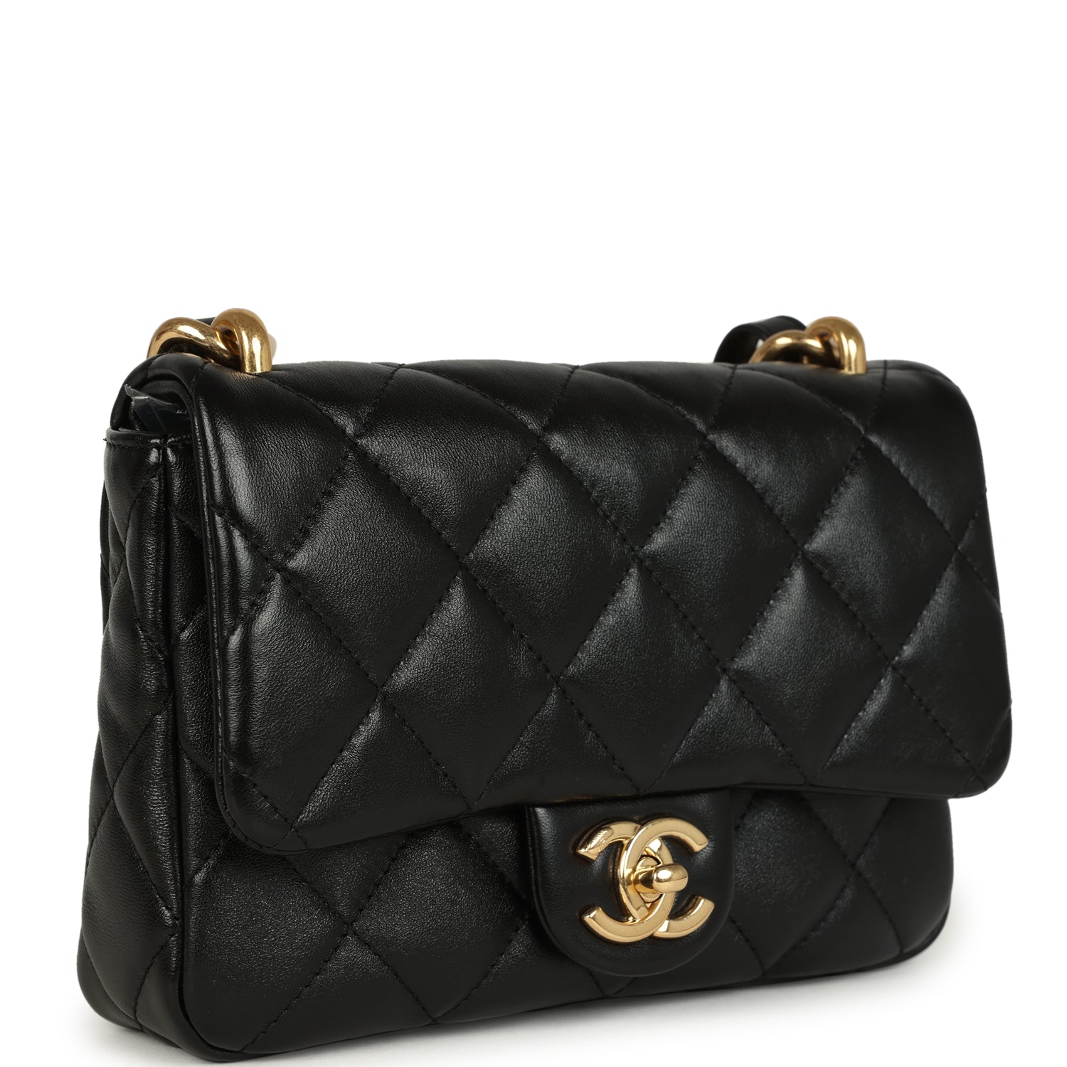 Small Funky Town Flap Bag Black Shiny Lambskin Aged Gold Hardware