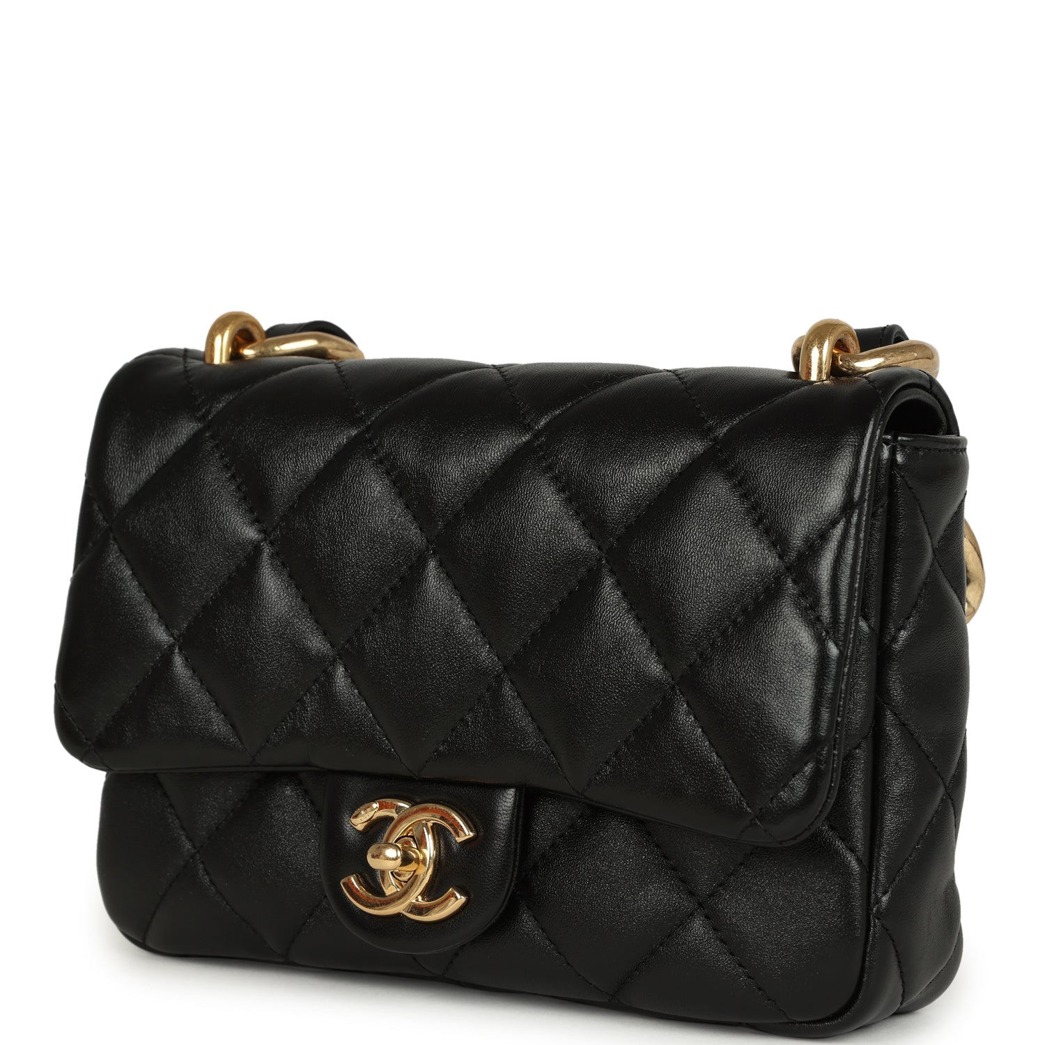 Small Funky Town Flap Bag Black Shiny Lambskin Aged Gold Hardware