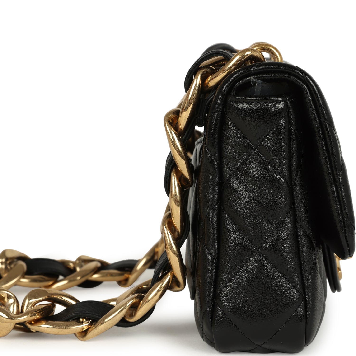 Small Funky Town Flap Bag Black Shiny Lambskin Aged Gold Hardware