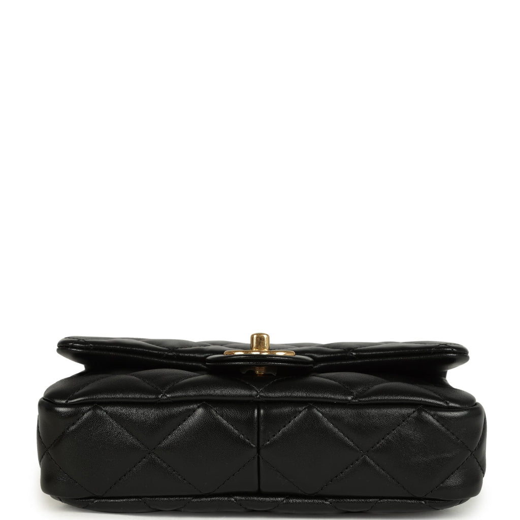 Small Funky Town Flap Bag Black Shiny Lambskin Aged Gold Hardware
