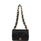 Small Funky Town Flap Bag Black Shiny Lambskin Aged Gold Hardware