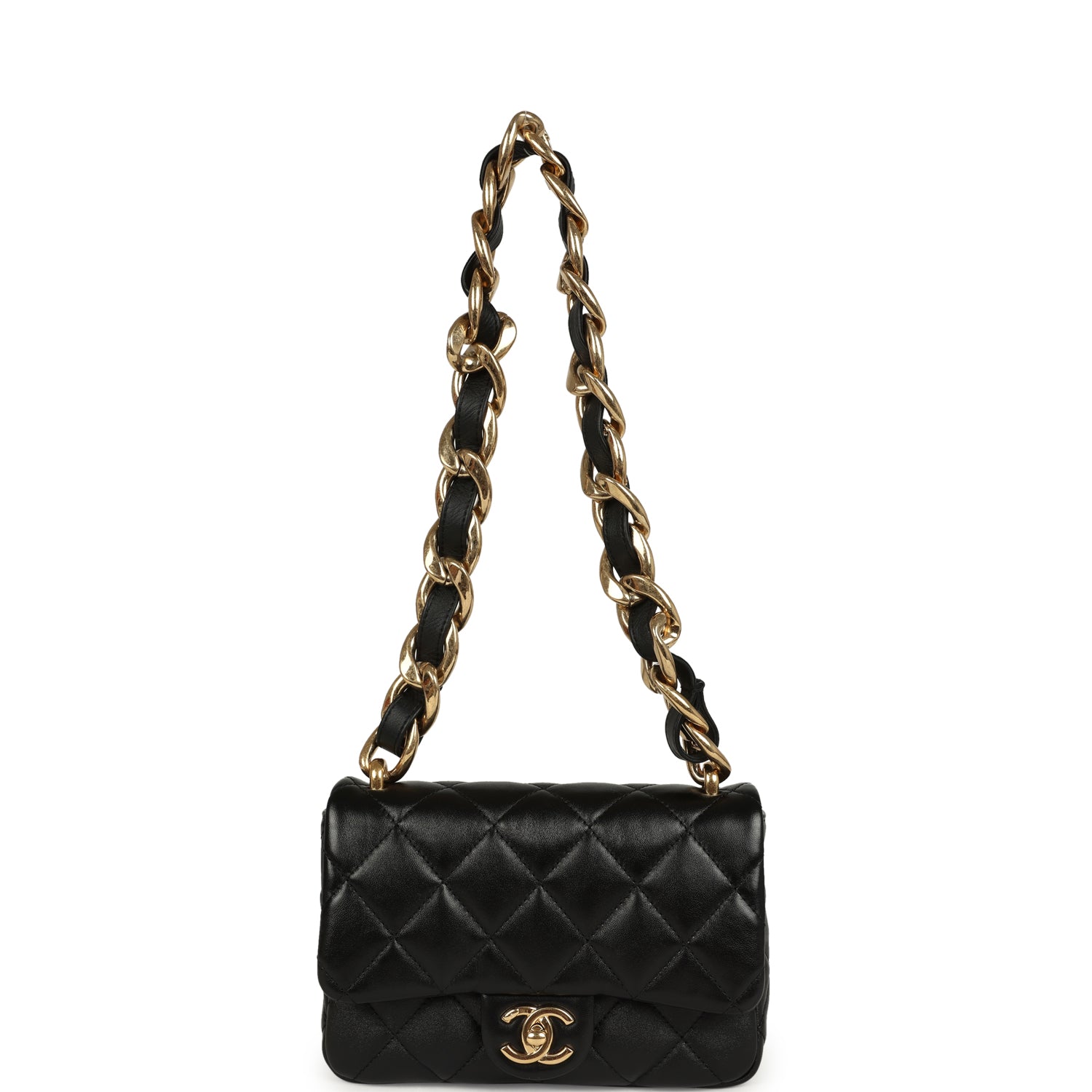 Small Funky Town Flap Bag Black Shiny Lambskin Aged Gold Hardware