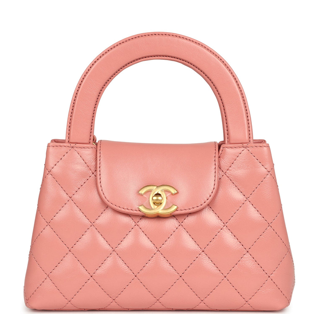 Small Kelly Shopper Coral Shiny Aged Calfskin Brushed Gold Hardware