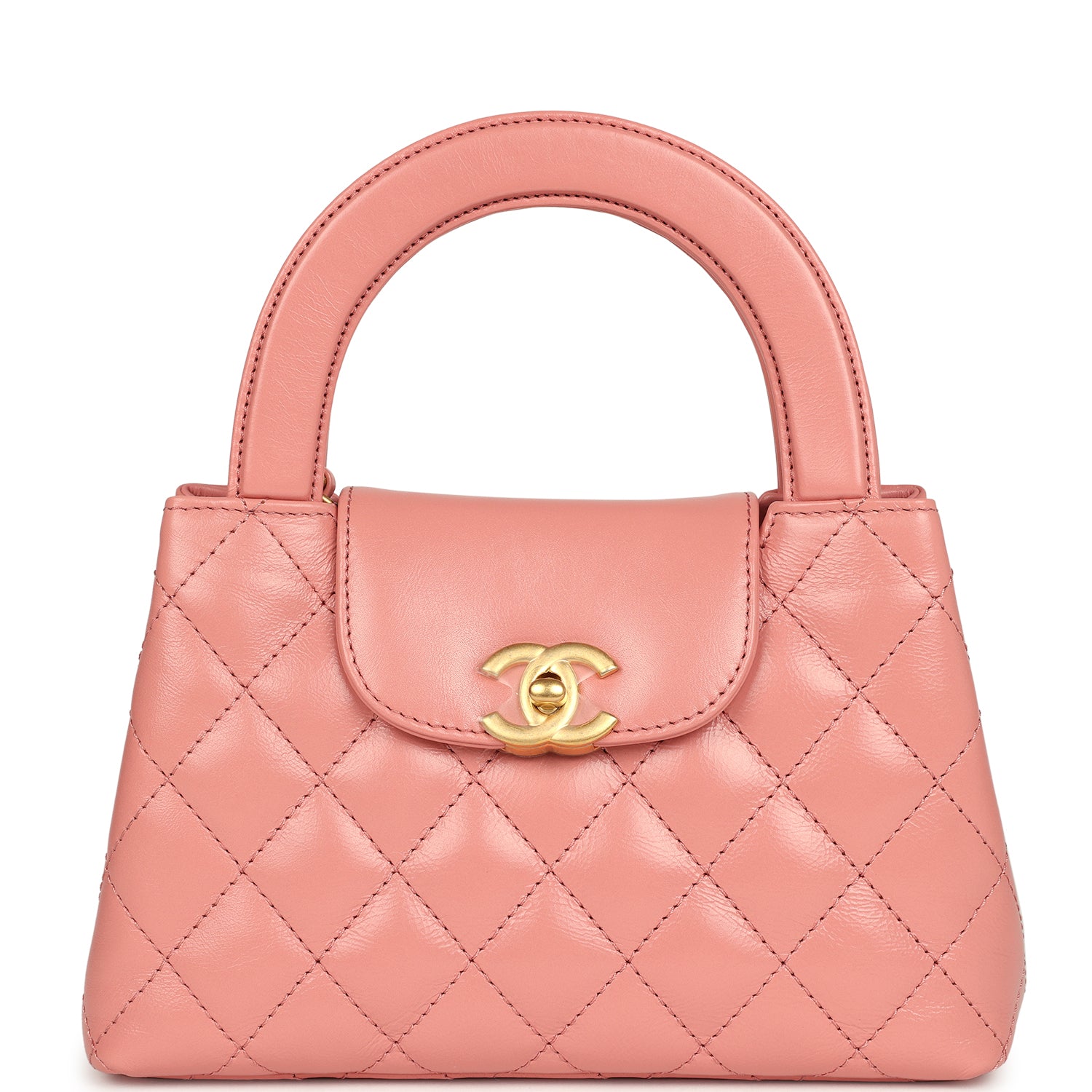 Small Kelly Shopper Coral Shiny Aged Calfskin Brushed Gold Hardware