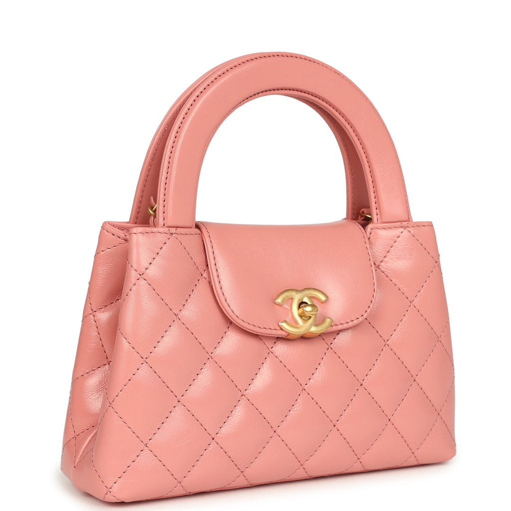 Small Kelly Shopper Coral Shiny Aged Calfskin Brushed Gold Hardware