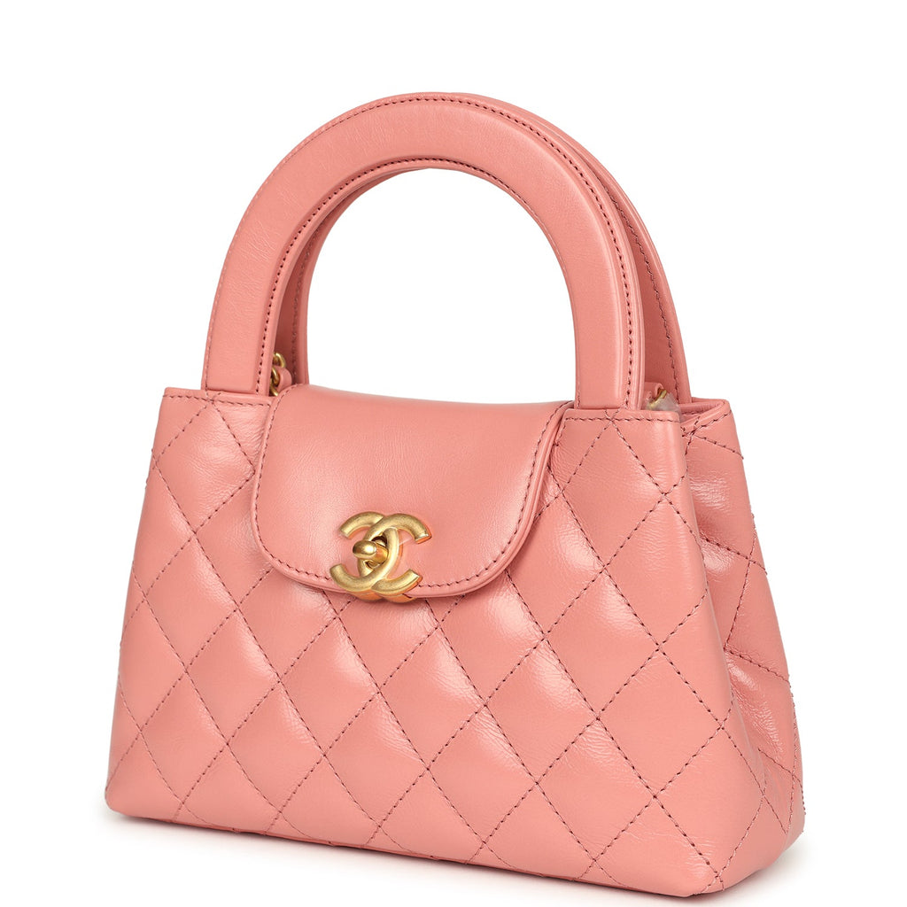 Small Kelly Shopper Coral Shiny Aged Calfskin Brushed Gold Hardware