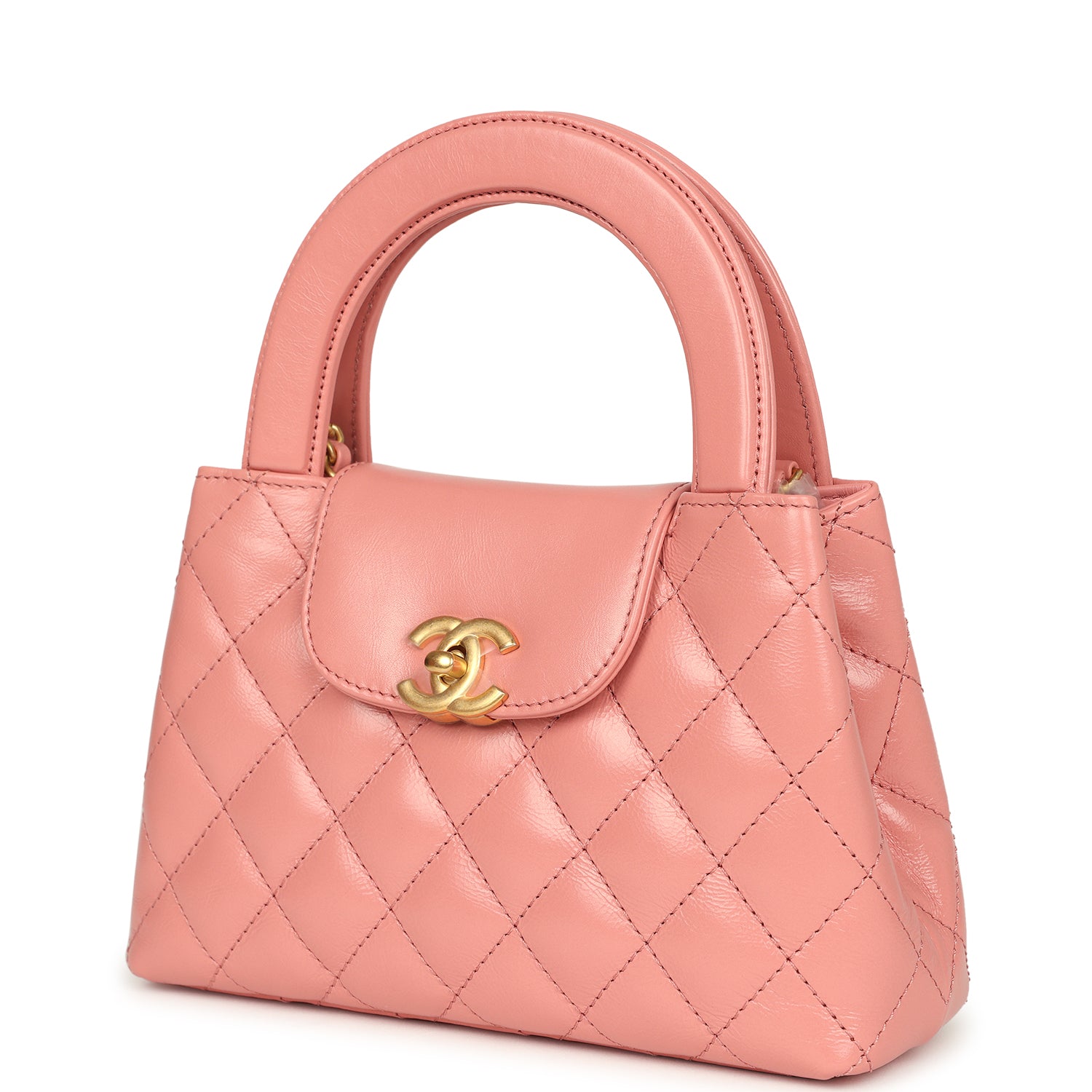 Small Kelly Shopper Coral Shiny Aged Calfskin Brushed Gold Hardware