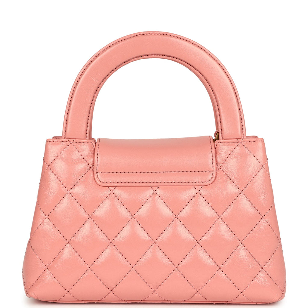 Small Kelly Shopper Coral Shiny Aged Calfskin Brushed Gold Hardware