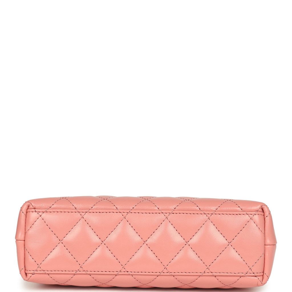 Small Kelly Shopper Coral Shiny Aged Calfskin Brushed Gold Hardware