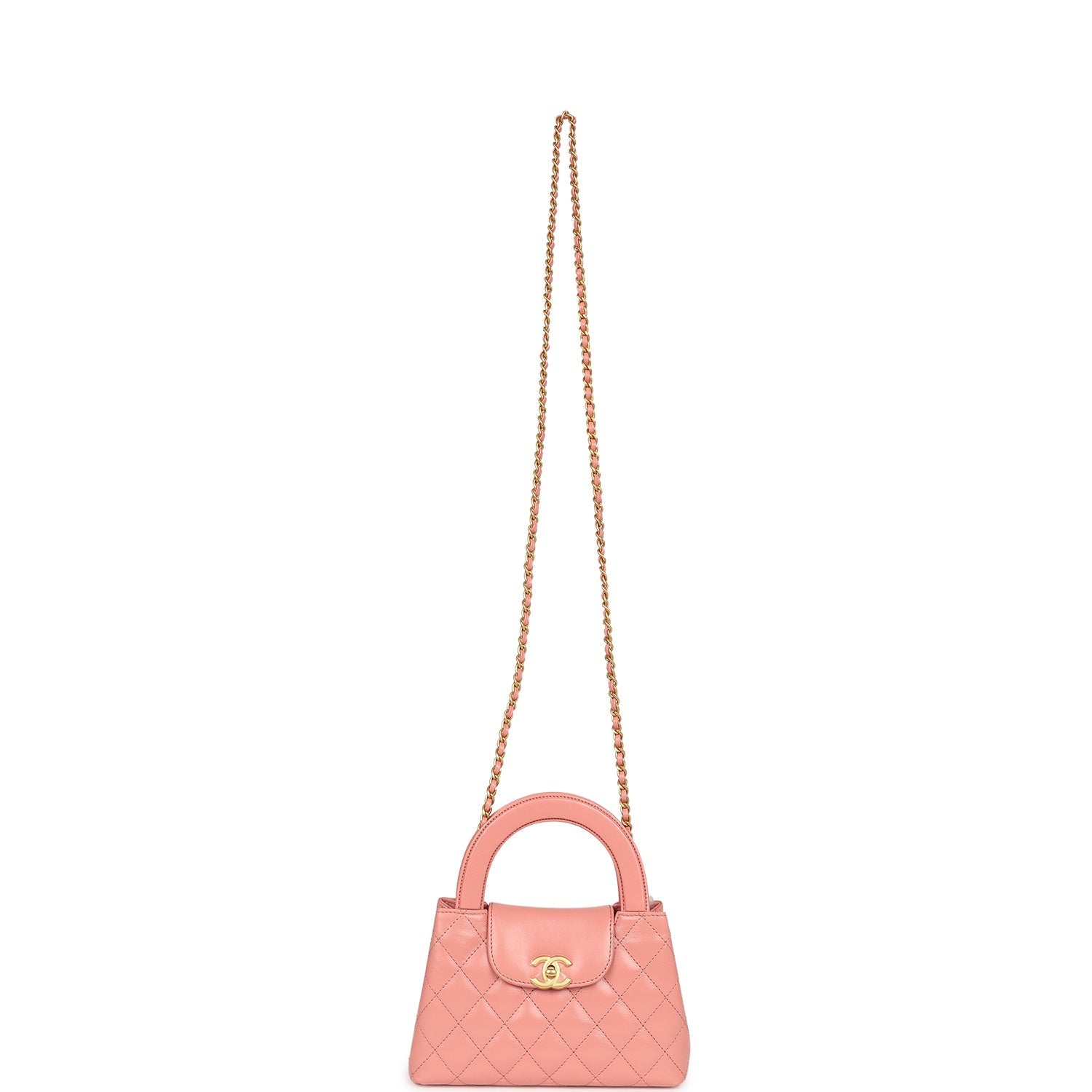 Small Kelly Shopper Coral Shiny Aged Calfskin Brushed Gold Hardware