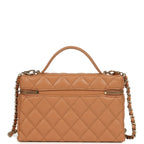 Top Handle Long Vanity Case with Chain Dark Beige Shiny Caviar Light Gold Hardware
