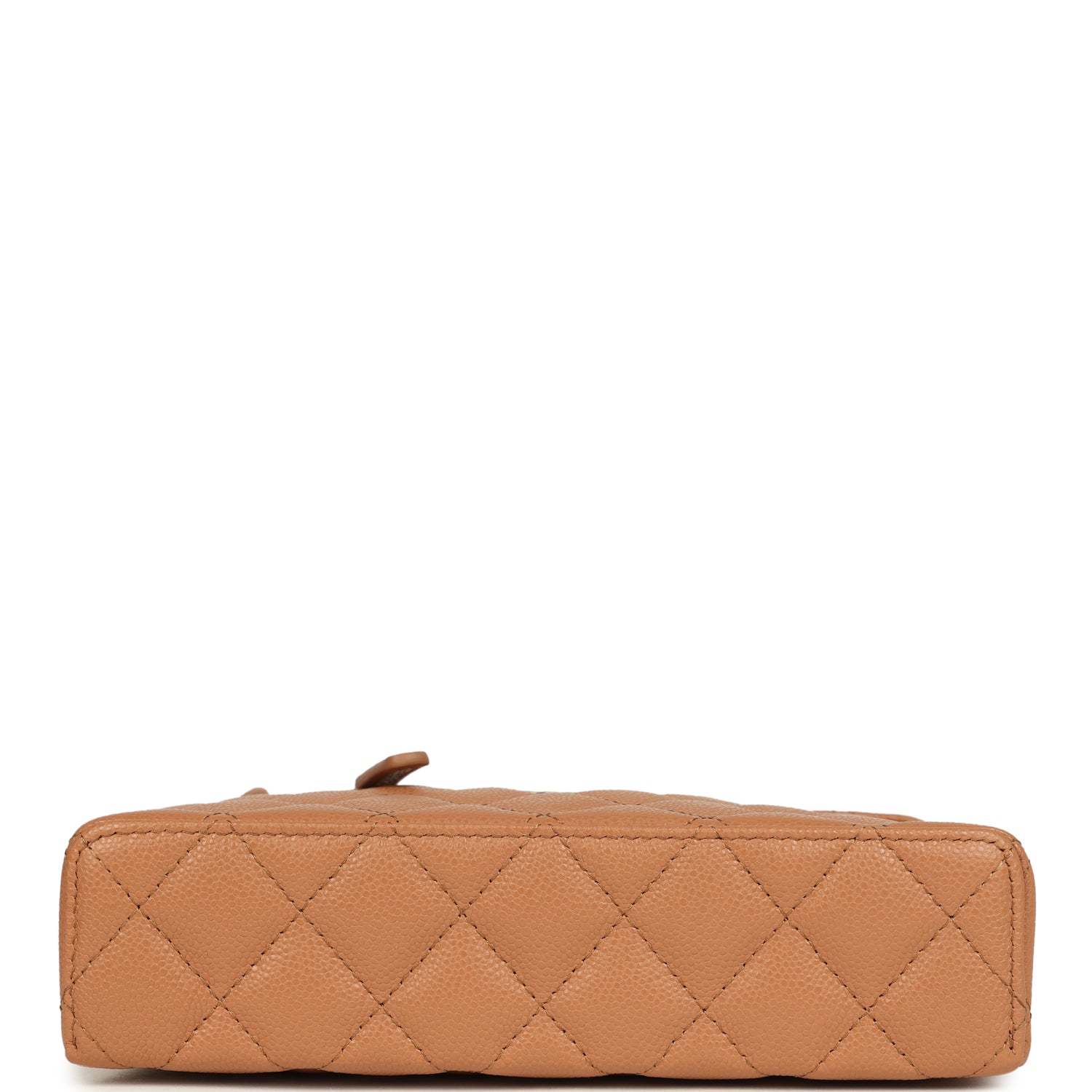 Top Handle Long Vanity Case with Chain Dark Beige Shiny Caviar Light Gold Hardware