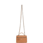 Top Handle Long Vanity Case with Chain Dark Beige Shiny Caviar Light Gold Hardware