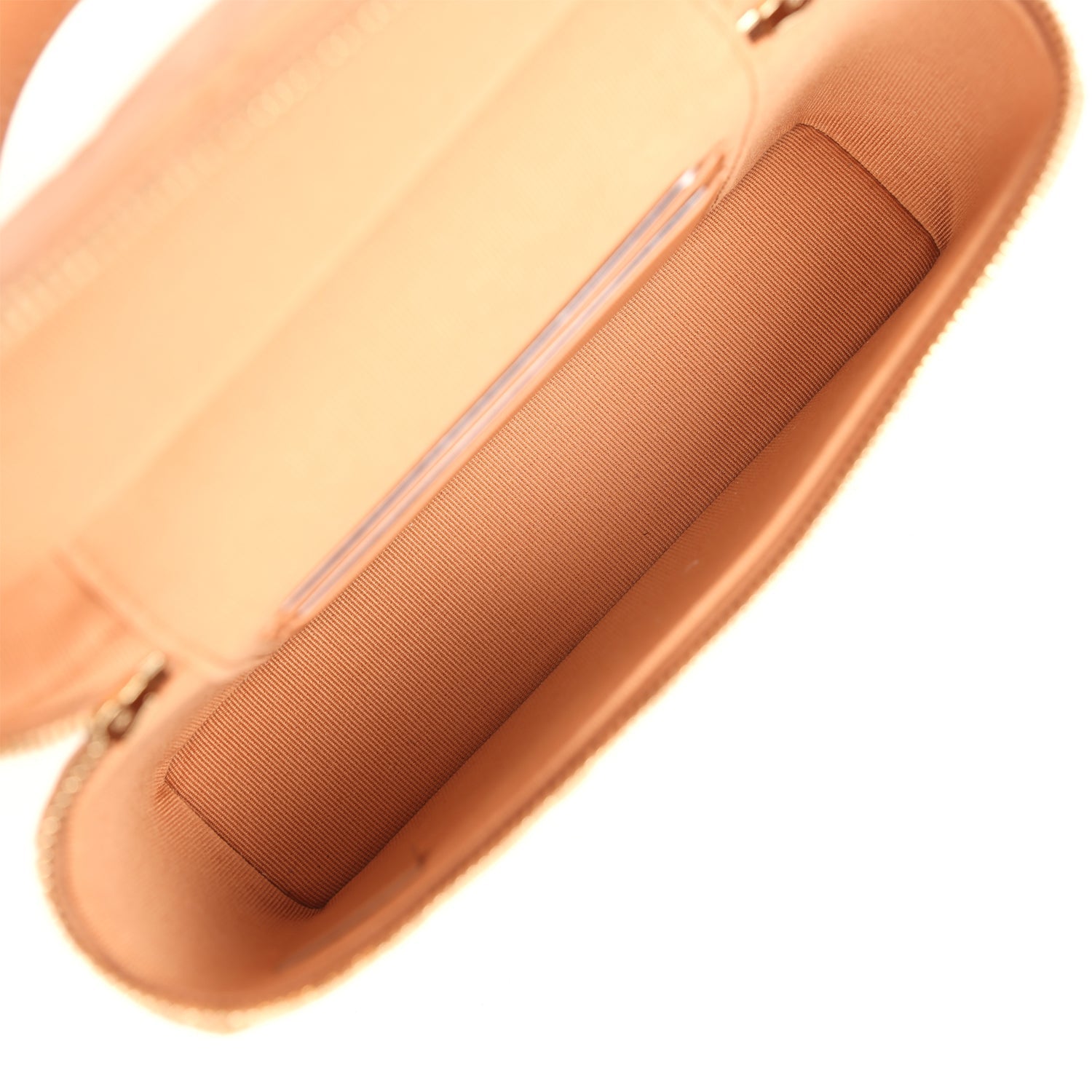 Top Handle Long Vanity Case with Chain Dark Beige Shiny Caviar Light Gold Hardware