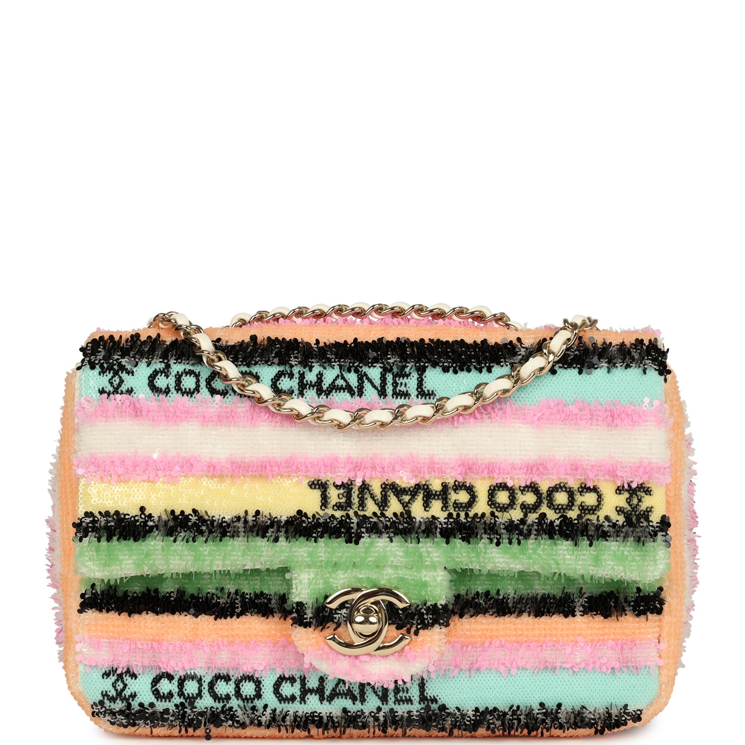 Mini Striped Coco Flap Bag Multicolor White Sequins Light Gold Hardware
